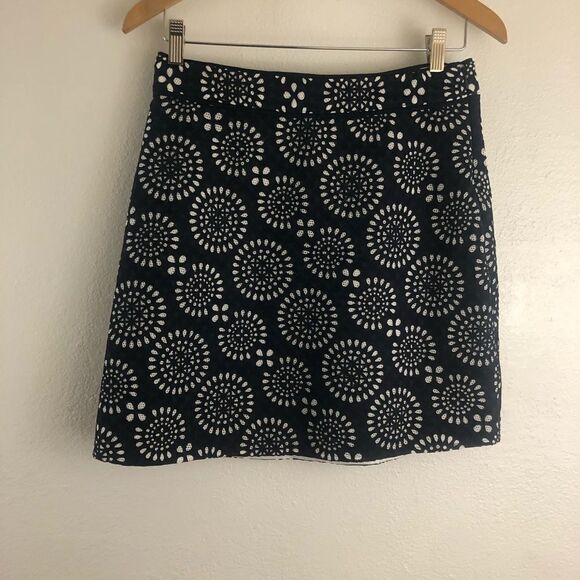 Michael by Michael kors Eyelet-embroidered navy blue Print Skirt size 6 - Picture 4 of 6